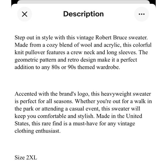 VTG- 80s Robert Bruce Knit Sweater 2XL Multicolor Gray Wool Blend Crewneck USA - Picture 9 of 9